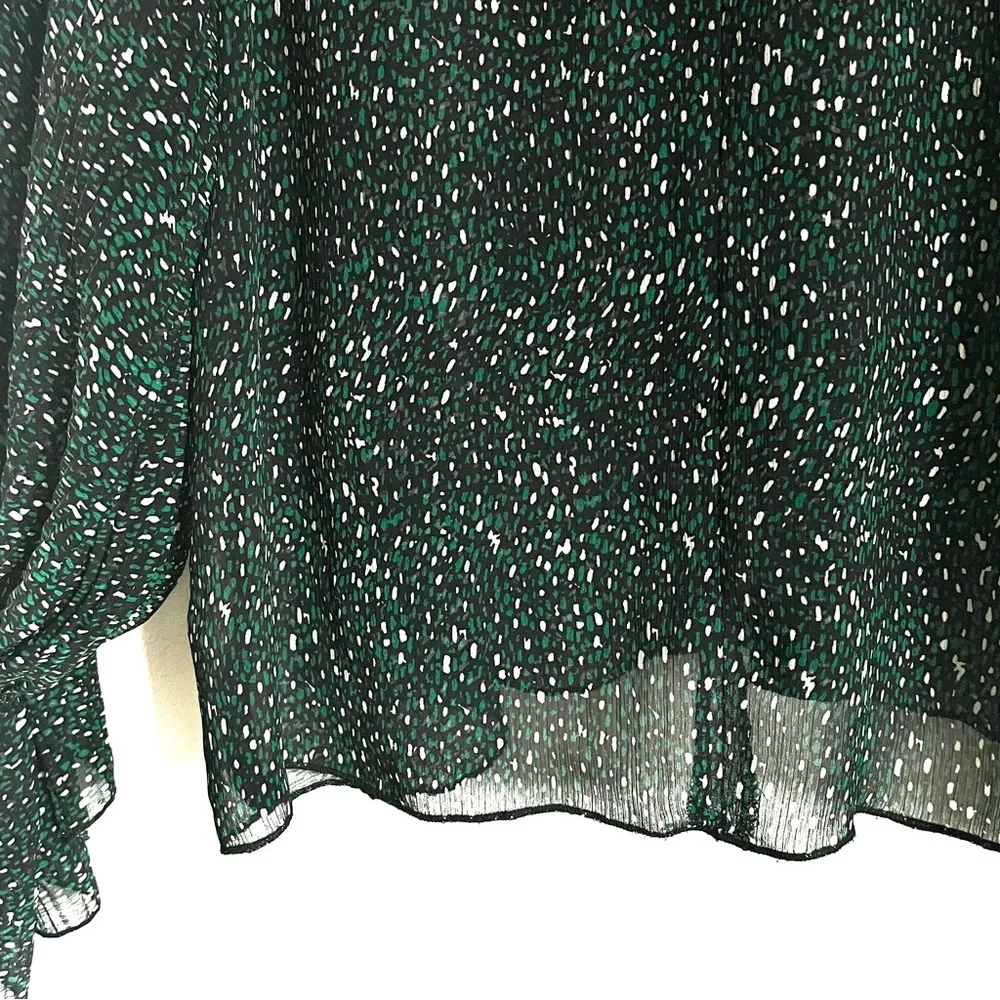 Zara Oversize Chiffon Pleated High Ruffle Neck Semi Sheer Blouse Oversize XS EUC